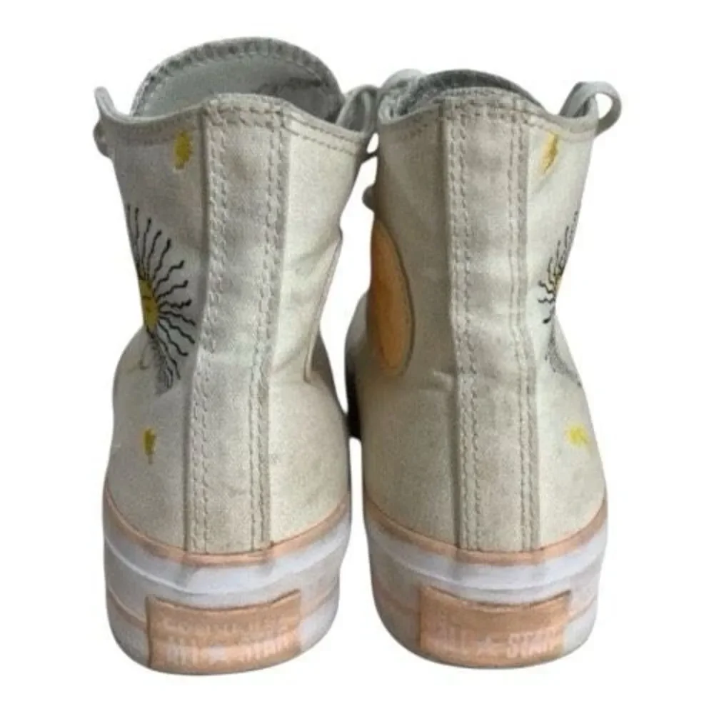 Converse Chuck Taylor All Star Lift High White Sun & Cloud Embroidered Shoes 9